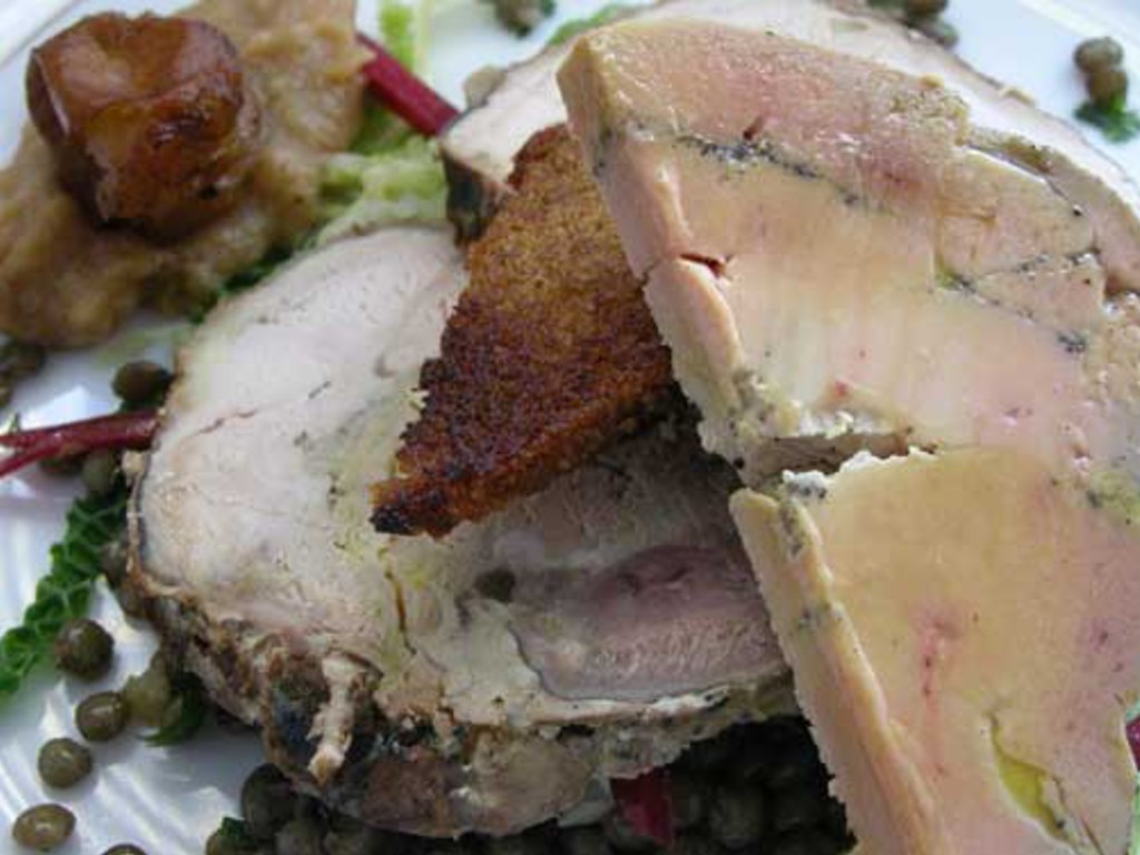 Faraona farcita al foie gras -Pintade farcie au foie gras