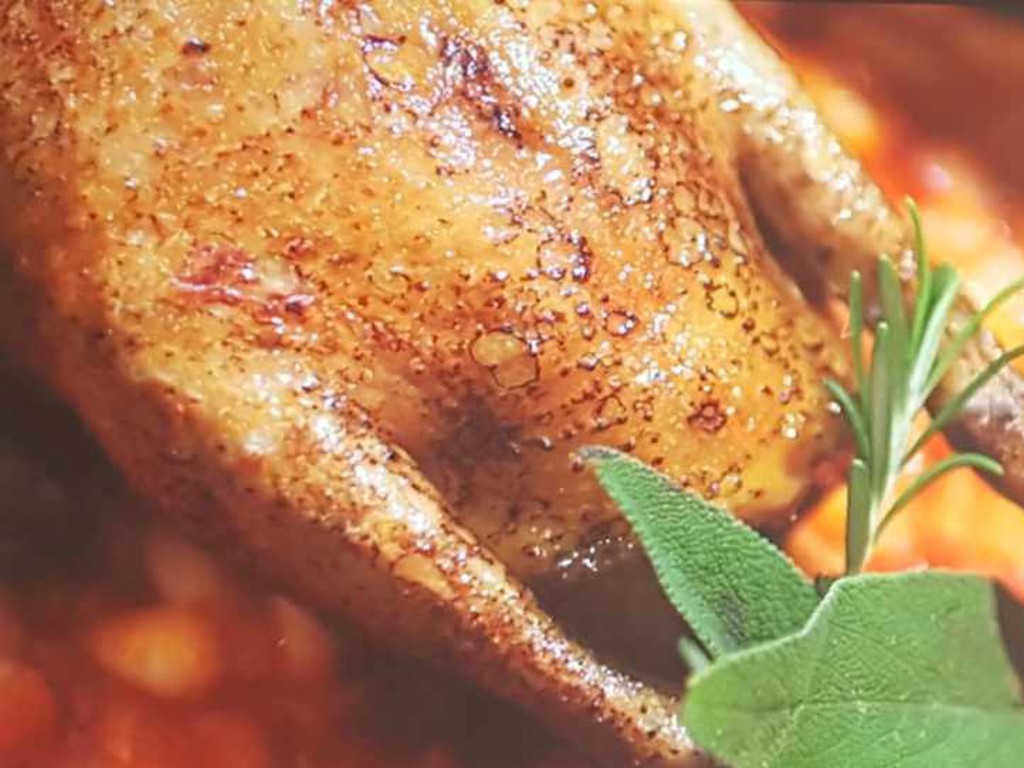 Piccione in cocotte di pane con fagioli all'uccelletto