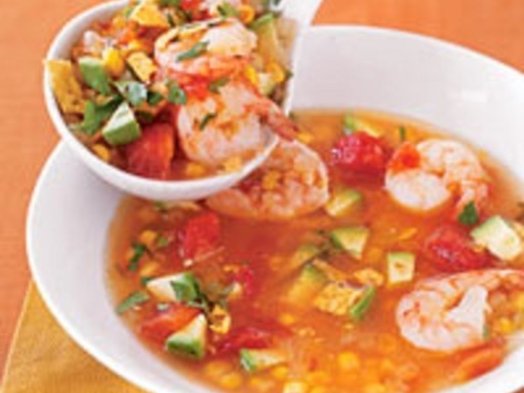 Zuppa tiepida di orzo e gamberi