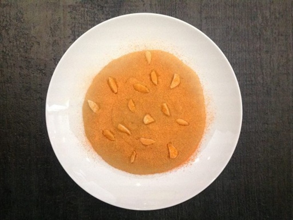 Polenta Biancoperla ai crostacei, corallo di granciporro e mandorle