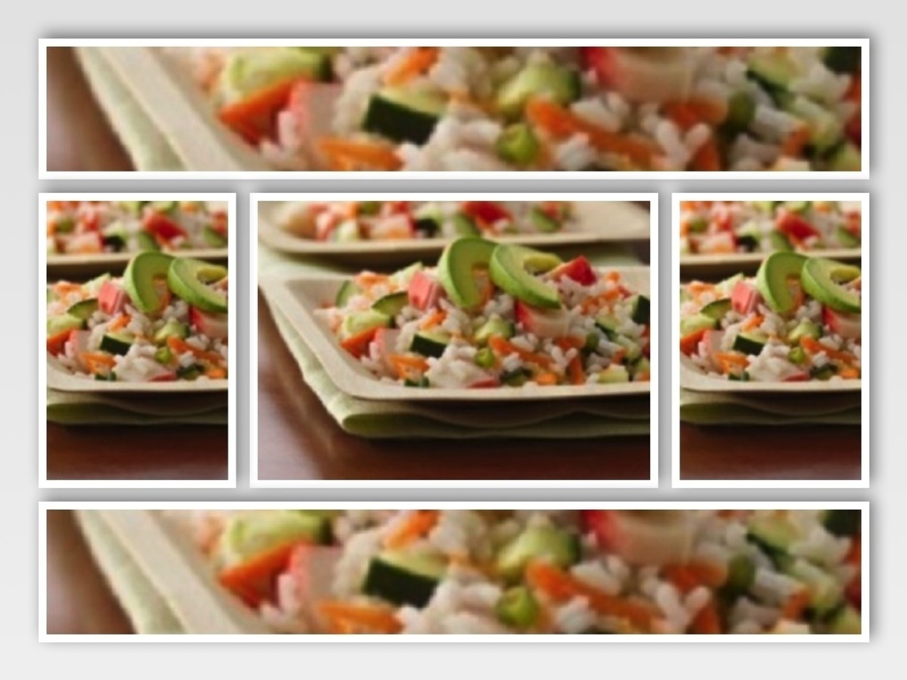 Insalata di riso, salmone affumicato, avocado e cetriolo