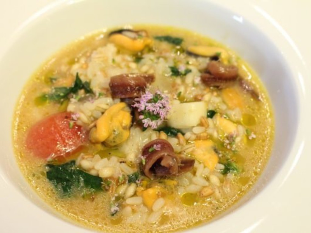 Risotto ai 3 Cerali, Pecorino di Pienza, cozze e acciughe