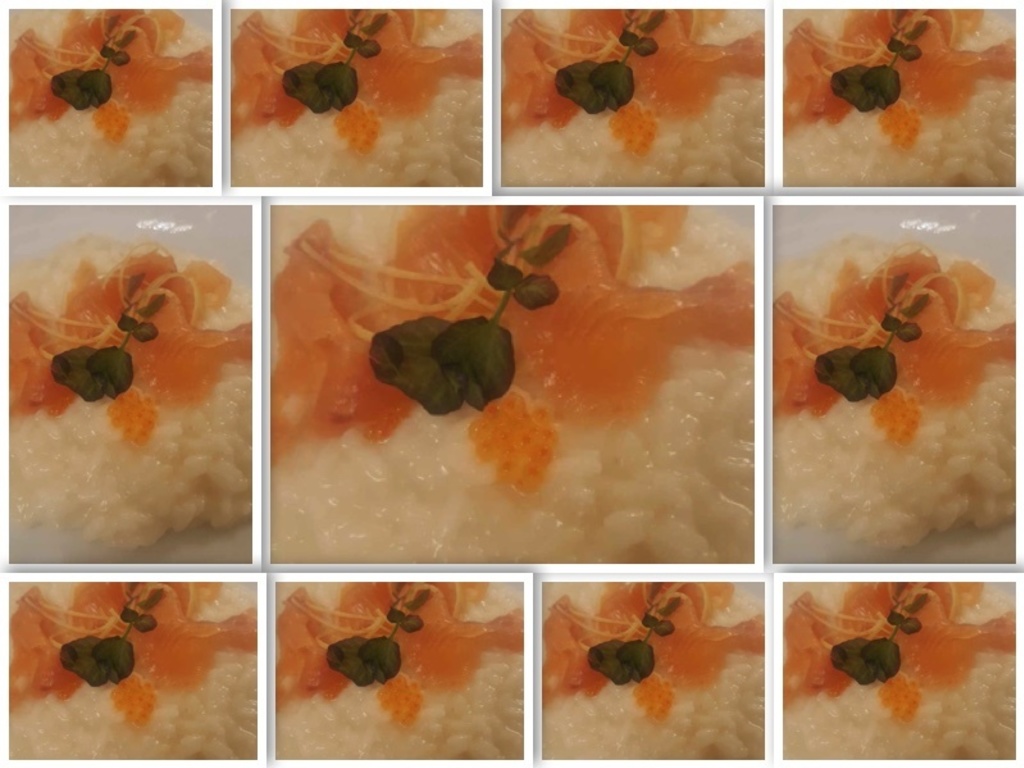 Risotto con burrata, trota affumicata, uova di trota e scorza di limone candita