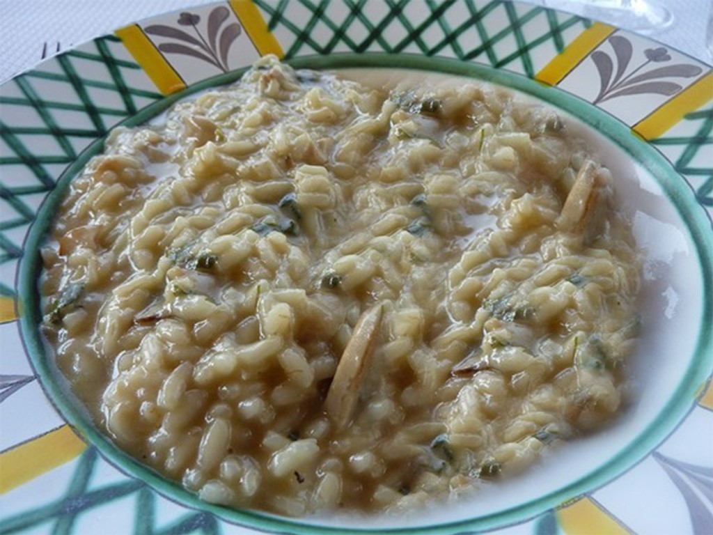 Risotto con funghi porcini, foglie di ortiche e di achillea