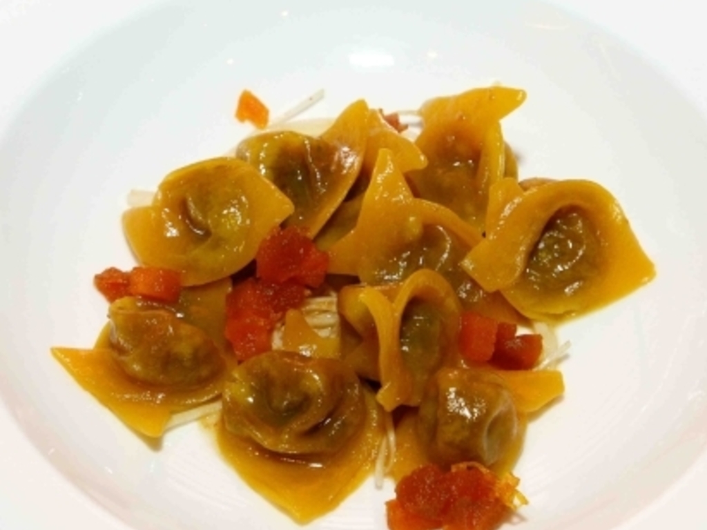 Ravioli di musetto Lovison con mostarda di verdure