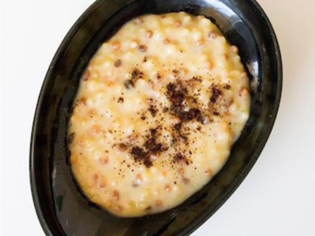 Caffè, profumo di rosmarino, fregola mantecata e Grana Padano Riserva 24 mesi