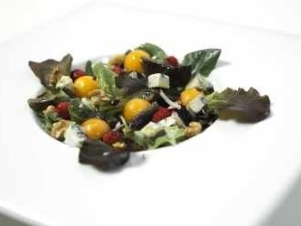 Rucola, melone, gorgonzola piccante, noci e glassa di balsamico