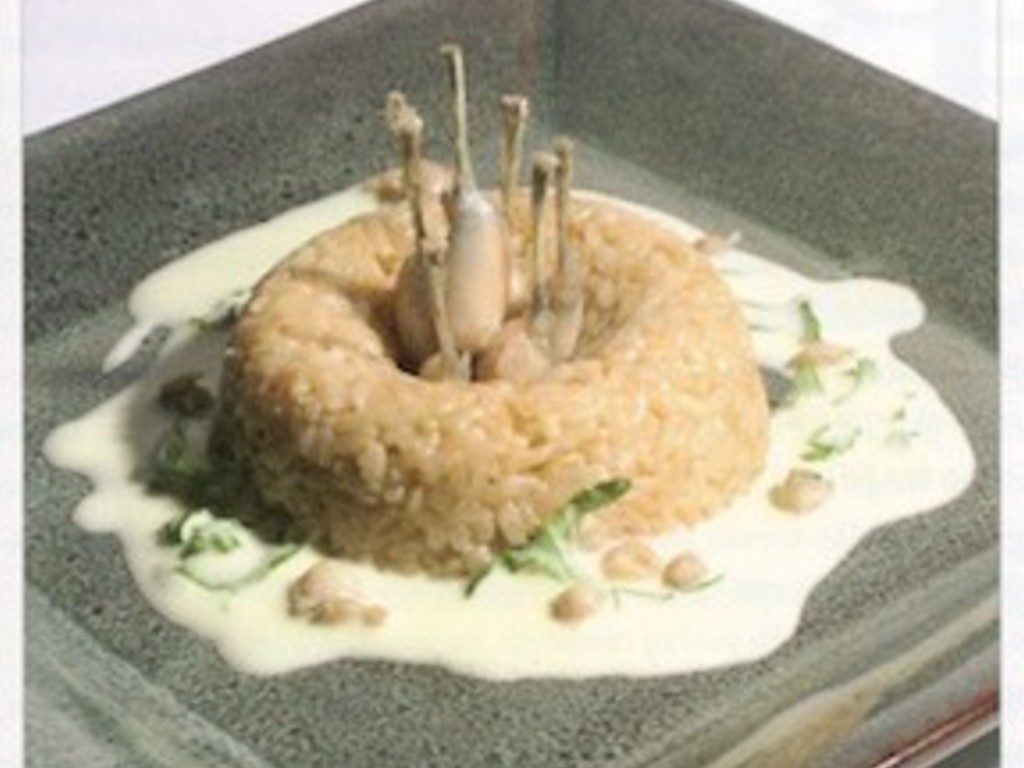 Savarin di riso integrale, rane e crescione, 2005