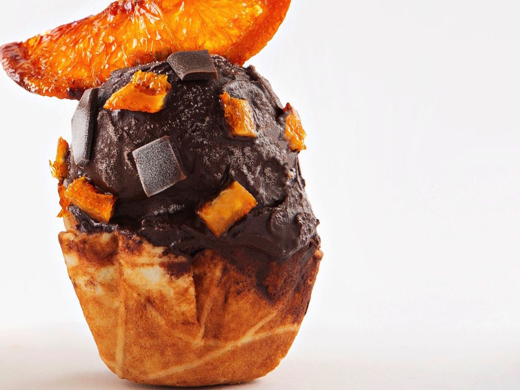 Sorbetto di Fondente Guayaquil con arancia caramellata