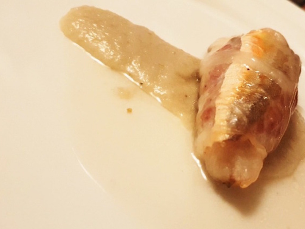 Mazzolina, ciauscolo e rosmarino su crema di finocchi