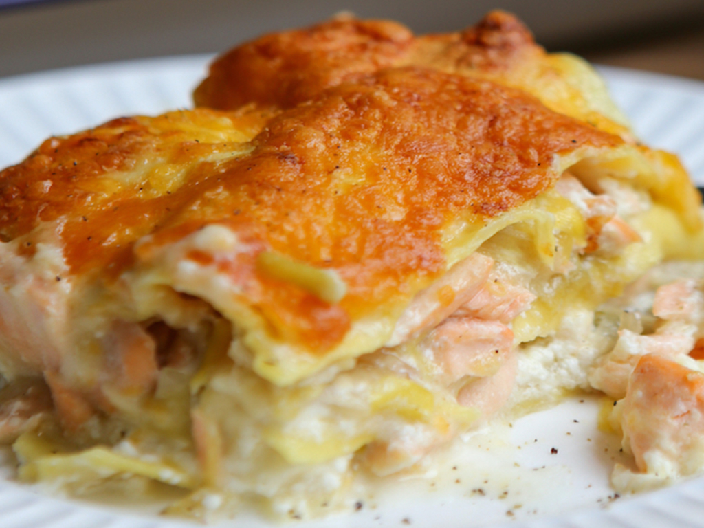 Lasagne ai porri,  salmone affumicato e robiola