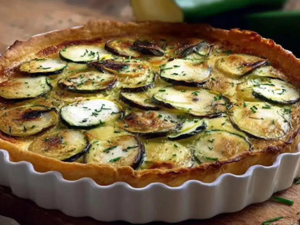 Torta salata di ricotta, limone e zucchine croccanti